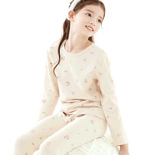 迪士尼女童冬打底保暖内衣套装彩棉纯棉儿童睡衣秋衣秋裤加绒女孩