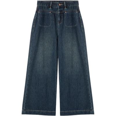 LAGOGO复古蓝加绒宽松阔腿牛仔裤
