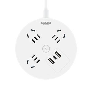 德力西圆盘插座宿舍用圆形插排多孔接拖插线板插板排插usb多功能