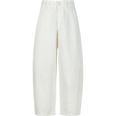 LESS白色牛仔裤女棉质高腰宽松小个子休闲弯刀裤2O4E11740