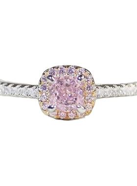 莫桑石肥方粉钻50分戒指黄钻