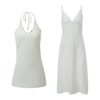 SoloForTwo  灵动廓形连衣裙 两件套 肌理感白色度假挂脖吊带长裙