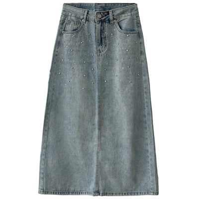 后开叉高腰显瘦牛仔半身裙女长裙