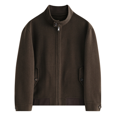 冬季纯羊毛双面呢哈灵顿毛呢夹克