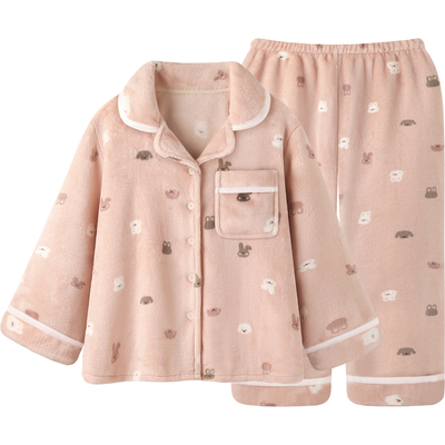 法兰绒睡衣女冬季保暖加厚家居服