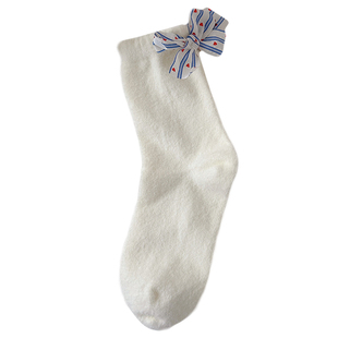 无骨澳绒袜子女蝴蝶结花边中筒堆堆加厚居家款保暖可爱甜美学院风