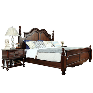 高端别墅大气主卧床2米实木美式床1.8米双人床卧室高箱床结婚家具