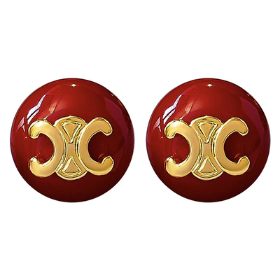 秋冬复古字母耳钉女轻奢复古高级感气质耳环红色馒头珍珠过年耳饰