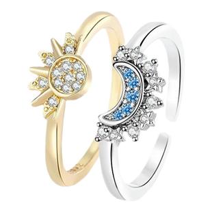 日月星辰戒指女纯银轻奢小众设计高级感开口可调节食指戒生日礼物
