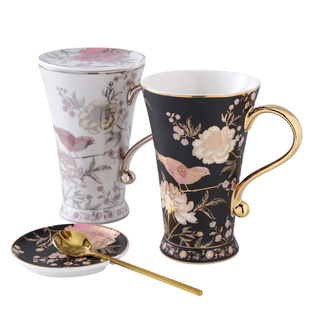 nosin诺轩田园ins陶瓷马克杯带盖勺水杯轻奢女家用杯子男简约创意