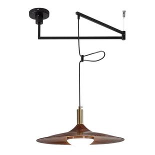 日式餐厅吊灯飞碟灯胡桃木纹日式复古吧台灯侘寂风创意摇臂餐桌灯