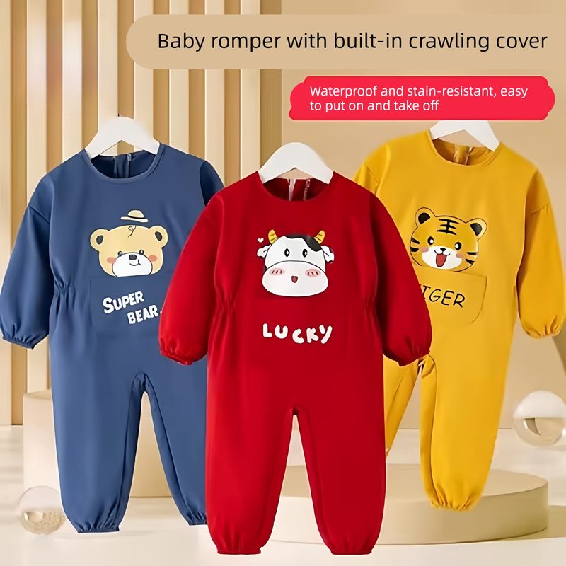 宝宝连体罩衣爬行服婴儿一体护衣儿童全身防水防脏爬爬服哈服四季