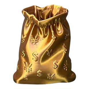 3D创意金黄色钱袋笔筒收纳摆件办公室电脑桌面装饰大容量生日礼物