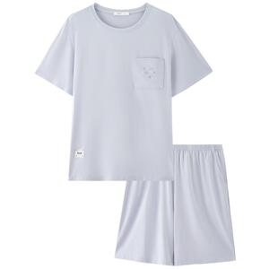三福男夏季英文圆领睡衣套装 趣味刺绣宽松时尚家居服518180
