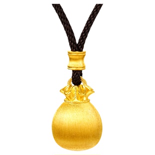 金至尊缂丝福袋黄金项链新款钱袋子古法足金999项链黑绳毛衣链子