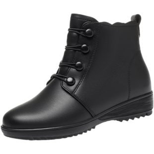 妈妈棉鞋真皮保暖秋冬新款坡跟软底防滑羊毛皮鞋中老年人短靴大码