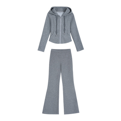 pusumede 氧气oni 运动连帽卫衣女修身拉链短外套微喇休闲裤套装