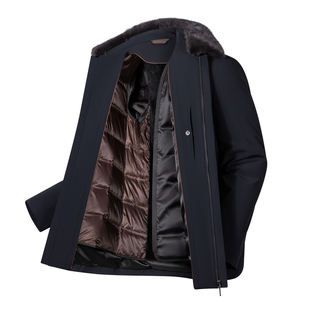 【兔毛羽绒内胆】柒牌可拆卸貂毛翻领尼克服男装26冬新款保暖外套