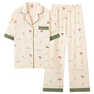 浪莎睡衣女士新款夏季纯棉夏款女士2026年新款短袖长裤网红家居服