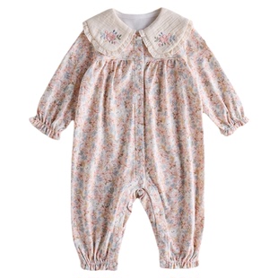 【新品】OAK FAMILY新生儿连体衣婴儿衣服纯棉长袖荷叶领爬服