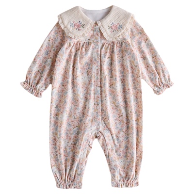 【新品】OAK FAMILY新生儿连体衣婴儿衣服纯棉长袖荷叶领爬服