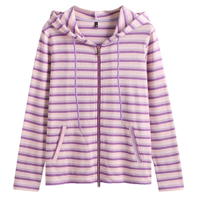 春秋款条纹连帽长袖卫衣小外套
