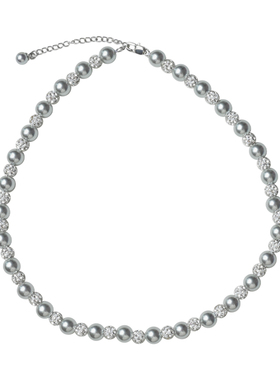 铂金灰珍珠项链女款真多麻2025新款爆款轻奢小众高级感毛衣链颈链