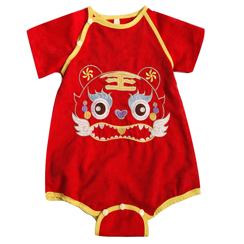 青玉记新生男宝宝周岁宴礼服包屁衣婴儿衣服老虎连体衣中国风秋装