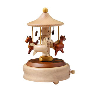 木质旋转木马音乐盒发条式八音盒生日礼物创意送女生闺蜜桌面装饰