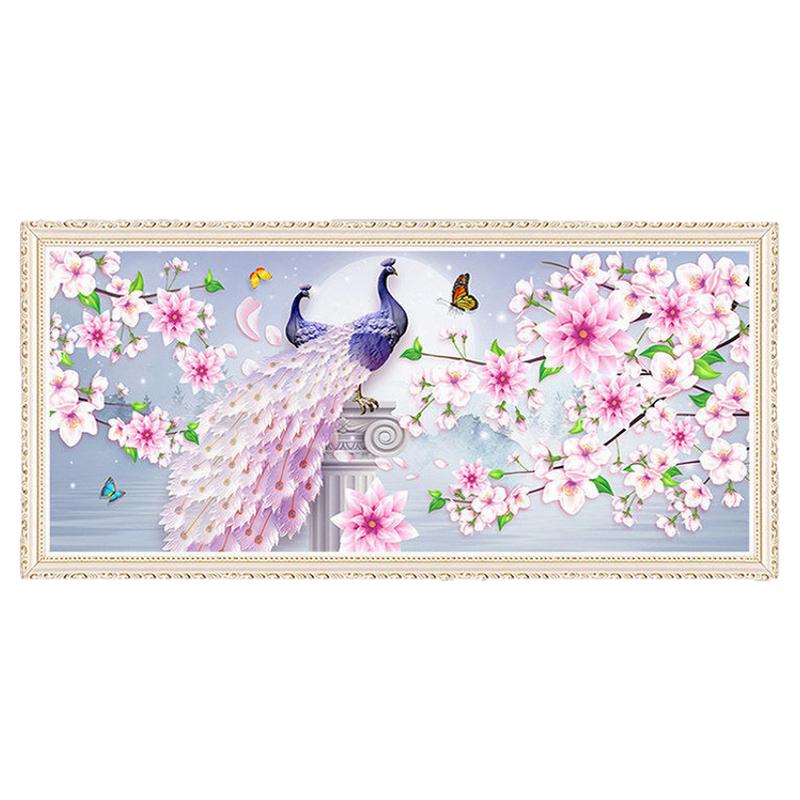 孔雀客厅花开富贵十字绣
