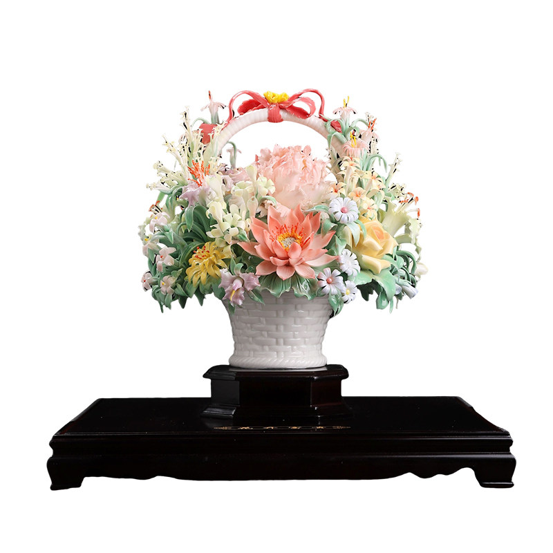 【非遗工艺】陶瓷花篮摆件礼品