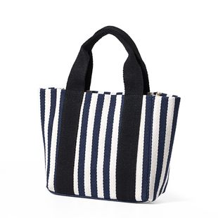 条纹帆布托特包时尚潮流小布包手提女包上班手拎包包2024新款女包