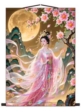 桃花仙子丝绸卷轴挂画玄关客厅