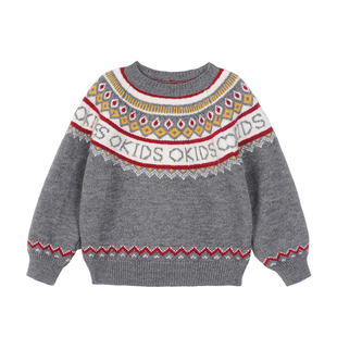 小O宝童装 宝宝费尔岛红色毛衣女套头2026冬女童过年针织衫毛线衣