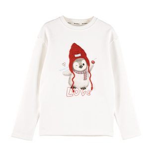 BarryBanny女童企鹅长袖T恤2026新款春季儿童春装中大童印花上衣