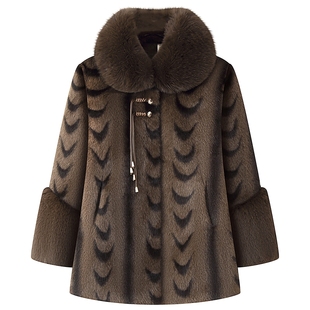 加肥特大码水貂绒外套女妈妈冬装老太太皮草大衣中老年人奶奶棉衣