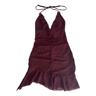 A BEAN 海岛辣妹 V领挂脖绑带蕾丝露背连衣裙 不对称A字短裙