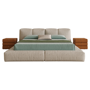 PAULJOHN意式极简别墅布艺云朵床进口棉麻主卧1.8米双人婚床新款