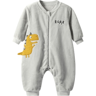 儿童连体睡衣珊瑚绒冬季宝宝睡衣冬款加绒加厚法兰绒睡袋秋冬男童