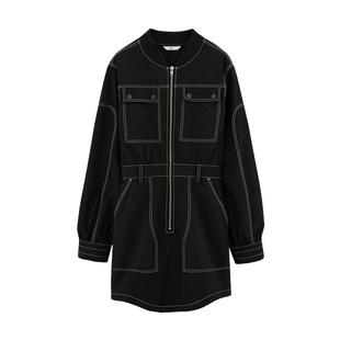 SLY新品女士运动工装休闲风缝线长袖拉链短款连衣裙030HSR33-1290