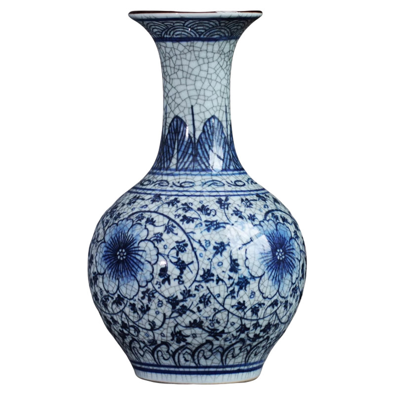 仿古官窑手绘青花裂纹釉陶瓷花瓶景德镇瓷器玄关博古架装饰品摆件