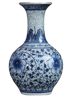 仿古官窑手绘青花裂纹釉陶瓷花瓶景德镇瓷器玄关博古架装饰品摆件