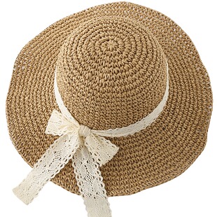 FiveMango日系优雅蝴蝶结平顶草帽女春夏户外海边沙滩遮阳帽ins潮