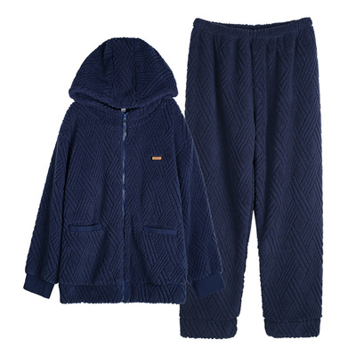 轩靓【抗静电】连帽仿羊羔绒睡衣