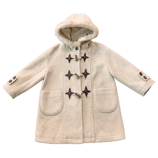 小童木 学院风女童呢子外套冬季新款燕麦色牛角扣中大童毛呢大衣