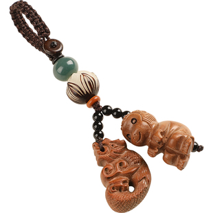 本命年马年桃木十二生肖三合六合汽车钥匙扣挂件男女创意高档吊坠