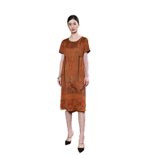 佐尔美优雅气质 桑蚕丝真丝缎面印花连衣裙女E22LS30