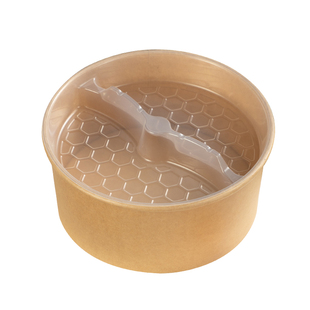 一次性纸碗内托PP塑料双层加厚外卖打包盒分格快餐盒牛皮纸碗夹层