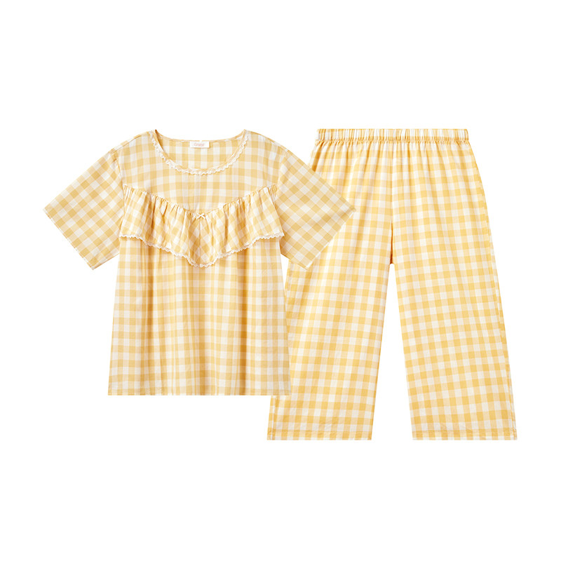 兰卓丽可外穿格子家居服女遮点