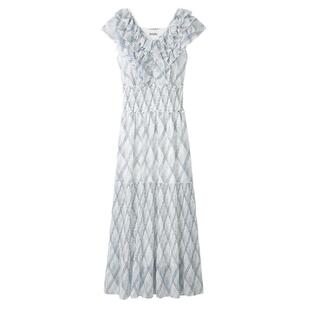 SNIDEL春夏款格纹收腰荷叶边小飞袖百褶连衣裙SWFO242151